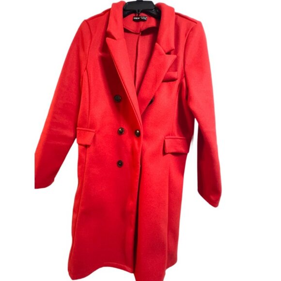 🔥 FLASH SALE SHEIN Red Long Double Breasted Coat Size L | Chic Winter Outerwear - Picture 2 of 4
